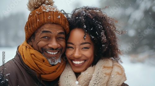 Smiling Couple In Winter Snow