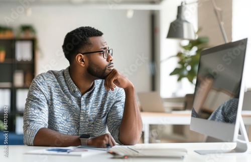 Man Working at Computer Desk in Office