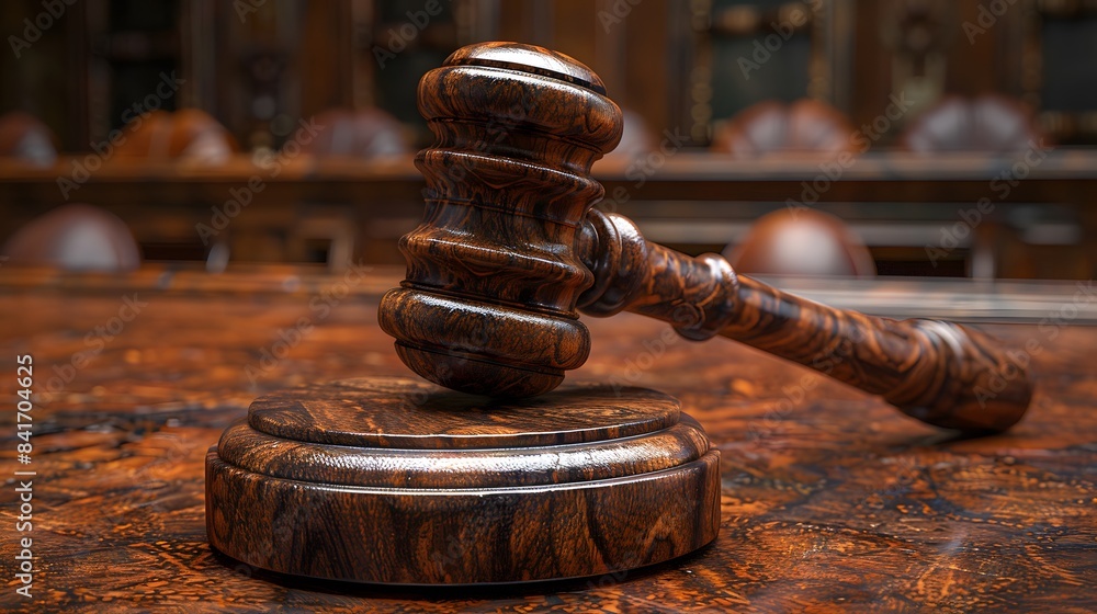 A judge's gavel striking a sound block, representing the enforcement of justice in the courtroom, isolated on the white background A judge's gavel striking a sound block, representing the enforcement of justice in the courtroom, isolated on the white background
