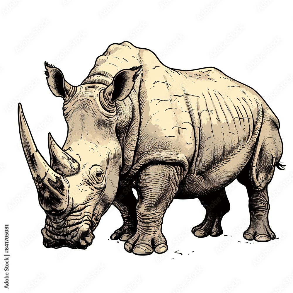 Fototapeta premium Rhinoceroses cartoon Vintage