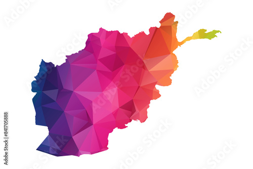 Abstract Polygon Map - Vector illustration Low Poly Color Rainbow Afghanistan map of isolated. Vector Eps 10.