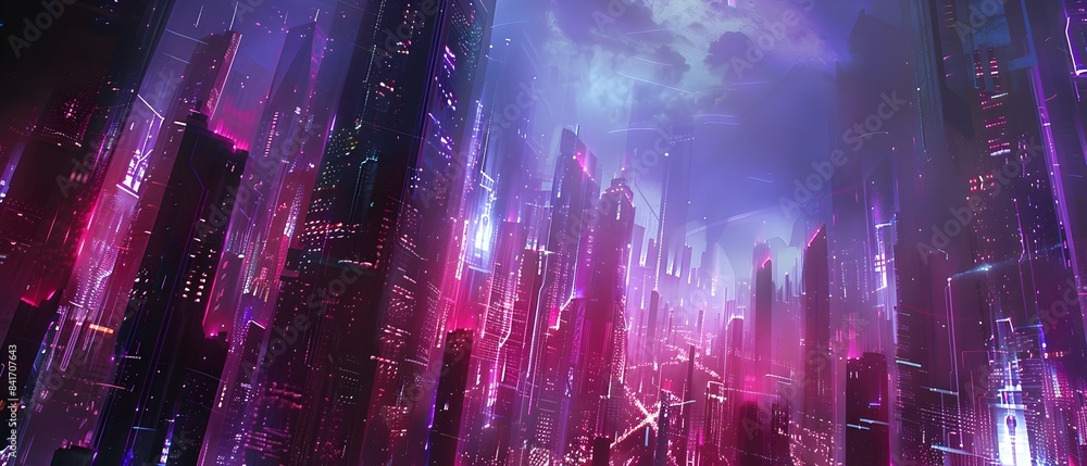 Neon Soaked Futuristic Metropolis with Towering Inspired Skyscrapers Neon Soaked Futuristic Metropolis with Towering Inspired Skyscrapers