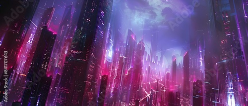Neon Soaked Futuristic Metropolis with Towering Inspired Skyscrapers