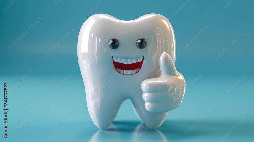 A 3D rendering of a smiling tooth giving a thumbs up. A 3D rendering of a smiling tooth giving a thumbs up.