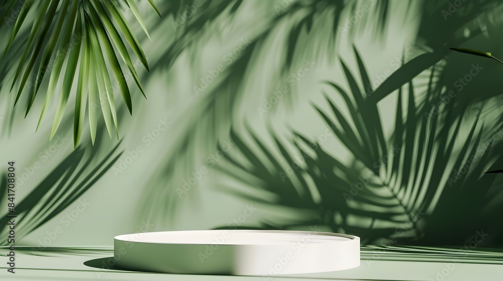 Minimal Abstract Tropical Leaf Shadow on Premium Podium for Cosmetic Presentation Minimal Abstract Tropical Leaf Shadow on Premium Podium for Cosmetic Presentation