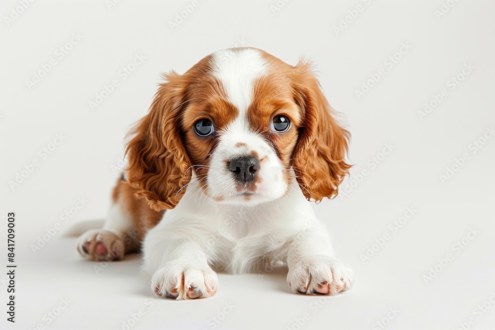 Cute Cavalier King Charles Spaniel Puppy on White Background Cute Cavalier King Charles Spaniel Puppy on White Background