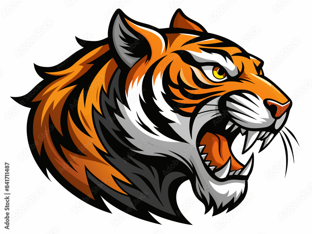 Fototapeta premium Tiger head with its jaw open vector illustration