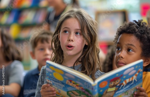 Young Boy Reading Storybook In Library