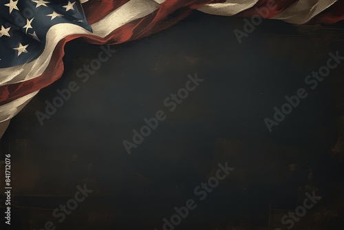 A rustic American flag, rendered with chalk on a timeworn blackboard, capturing the essence of traditional patriotism and the importance of education in preserving American values