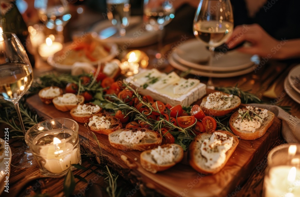 Rustic Wooden Board Appetizer Spread With Rosemary And Prosciutto Rustic Wooden Board Appetizer Spread With Rosemary And Prosciutto