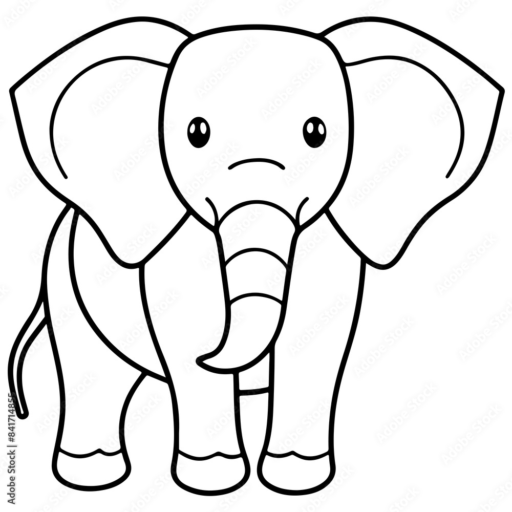 Fototapeta premium elephant cartoon line art outline coloring page, isolated on transparent background