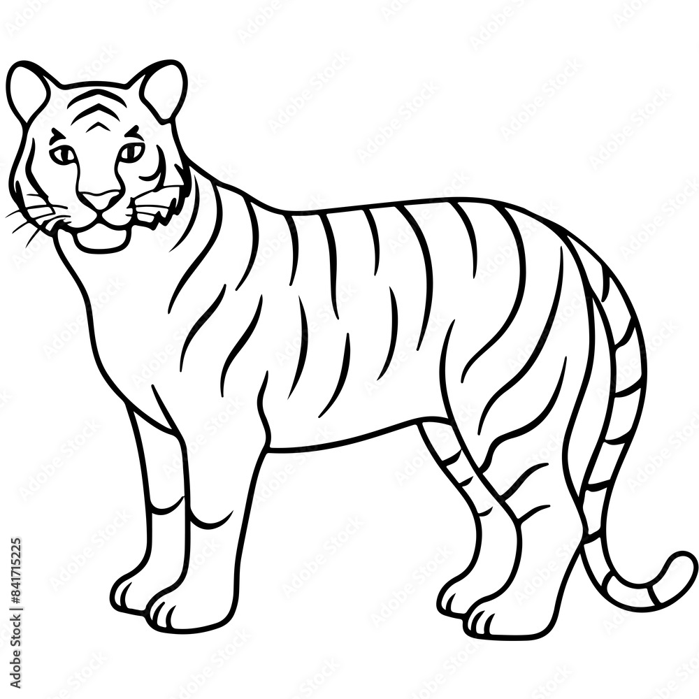 tiger portrait full body cartoon outline line art coloring page, isolated on transparent background tiger portrait full body cartoon outline line art coloring page, isolated on transparent background