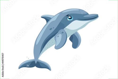 the Dolphin isolated on a white background, Flat style cartoon vector illustration. Dolphin icon. Dolphin, Cute Jumping Dolphin Cartoon Character. 