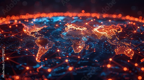 A computer generated image of the world with a blue and orange background