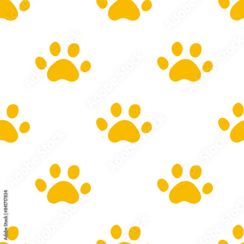 Seamless pattern with yellow paws