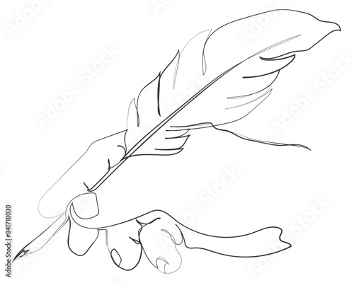 Ancient pen and literature concept. Feather pen. Hand drawn line art vector of Classic literature elements set. Ancient books and love for literature.