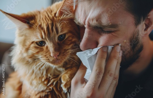 Man Cradles Orange Tabby Cat With One Hand While Kissing Its Head