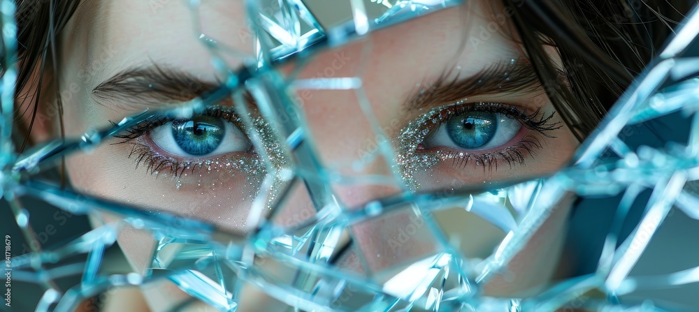 Woman engaged in profound reflection while gazing at her own image in a ...
