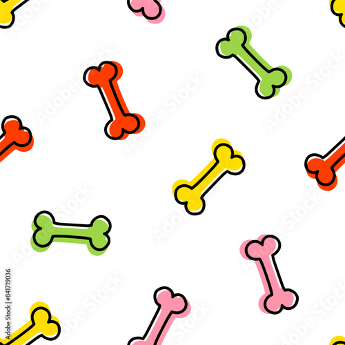 Seamless pattern with colorful bones and black outline