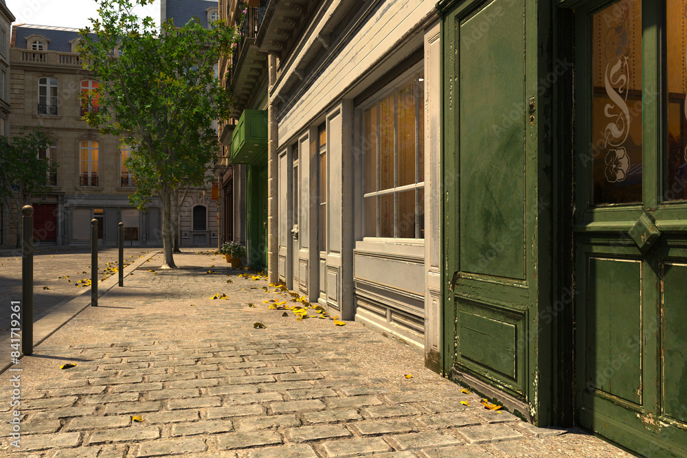 Obraz premium 3D rendered illustration from a fictional Parisian urban street. 