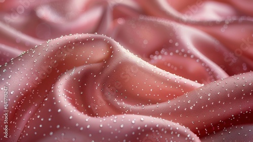 Close Up of Peach Satin Fabric With Pearl Beads