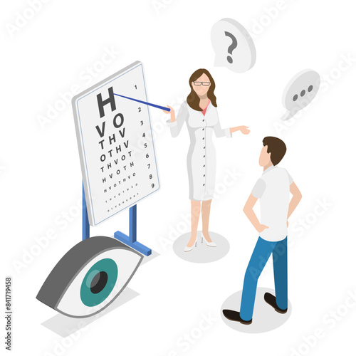 3D Isometric Flat Illustration of Ophthalmologist, Optical Eye Testing. Item 3