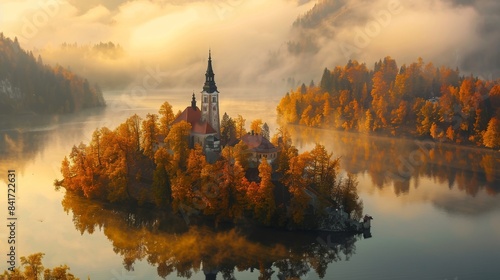 bled castle in slovenia in autumn ai generated photo