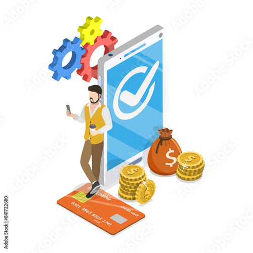 3D Isometric Flat Illustration of Bank Credit, Money Borrowing. Item 1
