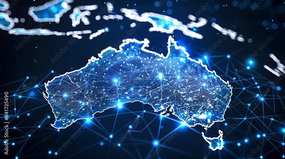 global network map of australia data transfer and cyber technology concept illustration global network map of australia data transfer and cyber technology concept illustration