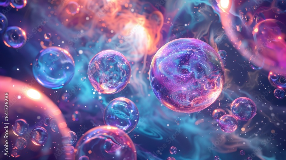 A colorful galaxy of bubbles with a purple and blue swirl in the middle A colorful galaxy of bubbles with a purple and blue swirl in the middle