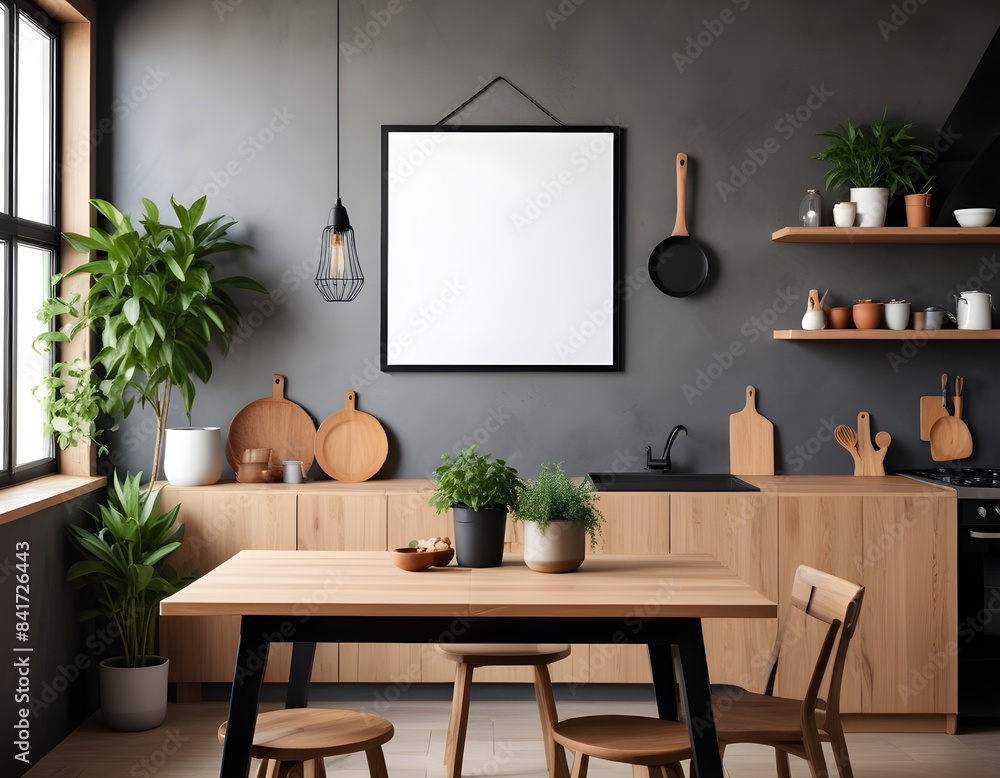 Frame mockup, Mockup poster frame on the living room wall with leather armchair. 3D render Frame mockup, Mockup poster frame on the living room wall with leather armchair. 3D render