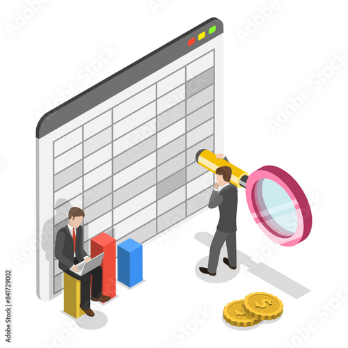 3D Isometric Flat Illustration of Financial Report, Budget Accounting or Statistics. Item 1