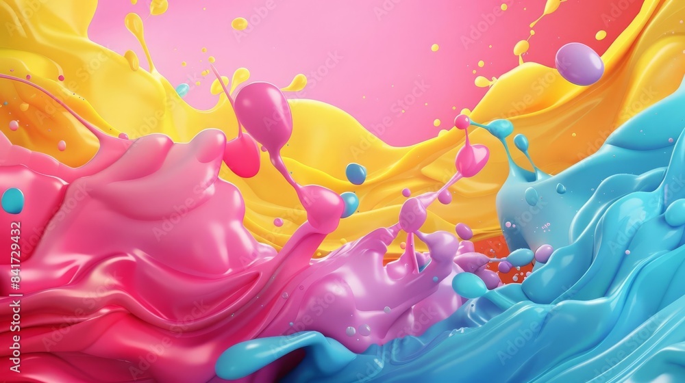 Fototapeta premium Create a unique, colourfully splashed backdrop appearing as if it's a part of an illustrator's canvas with a 3D animation effect.