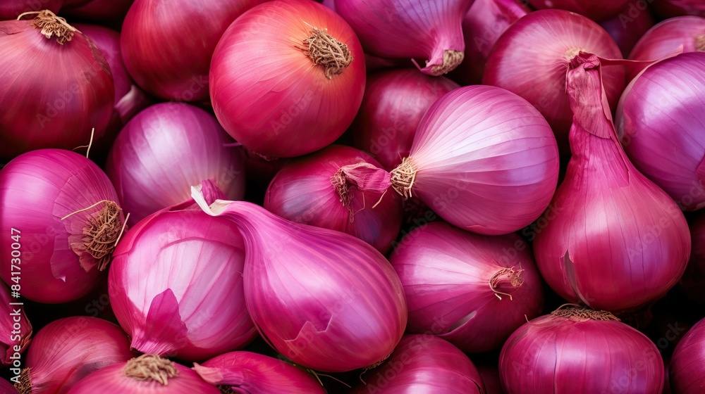Fresh Red Onions Close-Up in Abundance at Farmers Market Fresh Red Onions Close-Up in Abundance at Farmers Market