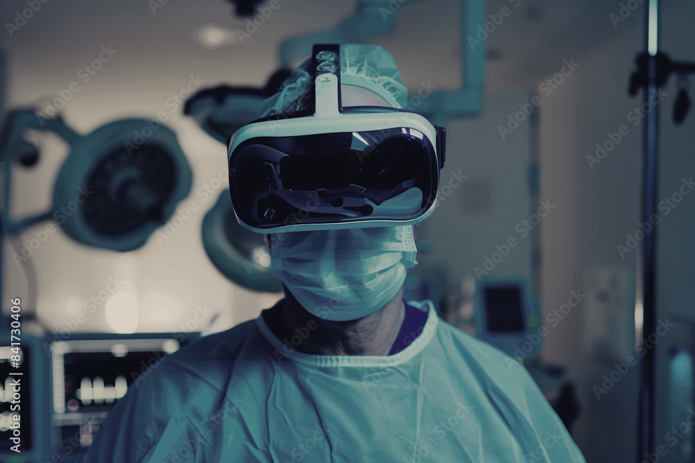 Cirujano utilizando gafas de realidad virtual en la sala de quirófanos para una operación Cirujano utilizando gafas de realidad virtual en la sala de quirófanos para una operación