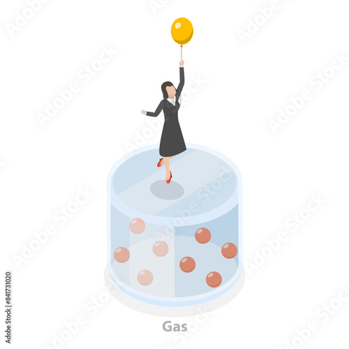 3D Isometric Flat Illustration of State Of Matter, Solid, Liquid and Gas. Item 2