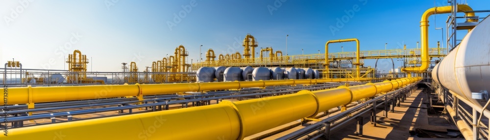 Yellow oil or gas industrial transportation pipeline Yellow oil or gas industrial transportation pipeline