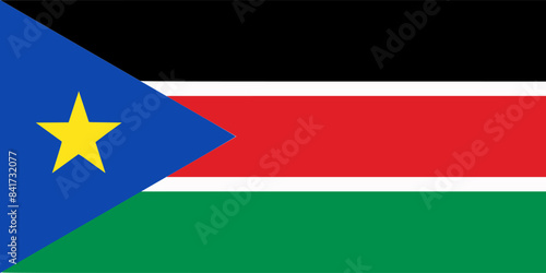 The flag of South Sudan. Flag icon. Standard color. Standard size. A rectangular flag. Computer illustration. Digital illustration. Vector illustration.
