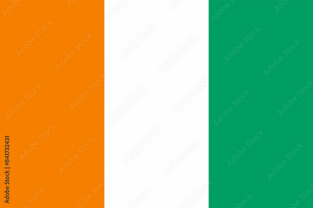 Naklejka premium The flag of Côte d'Ivoire. Flag icon. Standard color. Standard size. A rectangular flag. Computer illustration. Digital illustration. Vector illustration.
