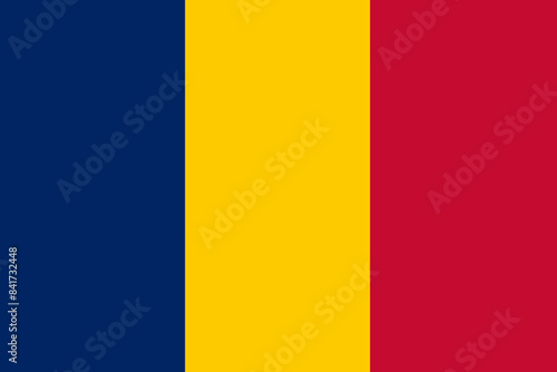 The flag of Chad. Flag icon. Standard color. Standard size. A rectangular flag. Computer illustration. Digital illustration. Vector illustration.