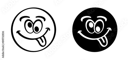 Cartoon, comic mascot, make a crazy face and love. Sticking out tongue. Silly, face. Emoji, Teasing Fun making. You make me crazy. Stupid face and crossed eyes. Funny happy eye.