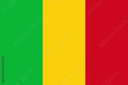 The flag of Mali. Flag icon. Standard color. Standard size. A rectangular flag. Computer illustration. Digital illustration. Vector illustration.