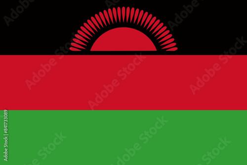 The flag of Malawi. Flag icon. Standard color. Standard size. A rectangular flag. Computer illustration. Digital illustration. Vector illustration.