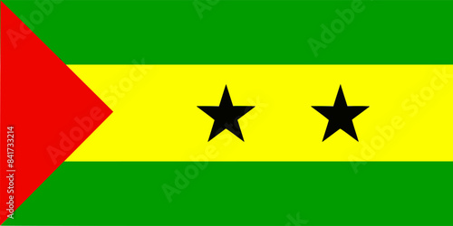 The flag of Sao Tome and Principe. Flag icon. Standard color. Standard size. A rectangular flag. Computer illustration. Digital illustration. Vector illustration.