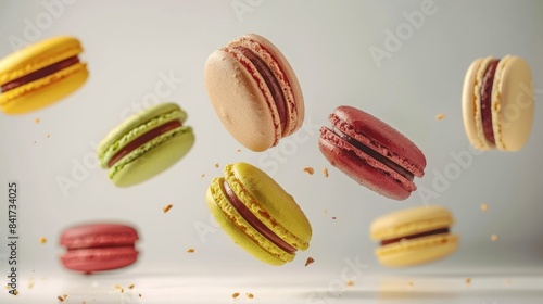 Wallpaper Mural Colorful macarons floating in the air, levitation effect on a clean white background Torontodigital.ca