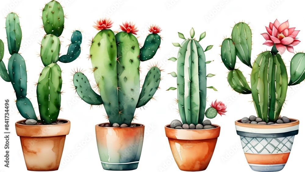 Fototapeta premium illustration of watercolor cactus in the pot