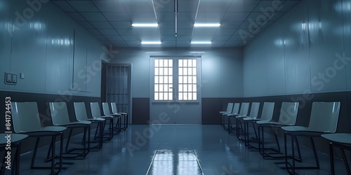 Police interrogation room used to question witnesses often portrayed in fiction. Concept Fictional Police Interrogations, Crime Scene Dramas, Detective Stories, Suspenseful Interrogations photo