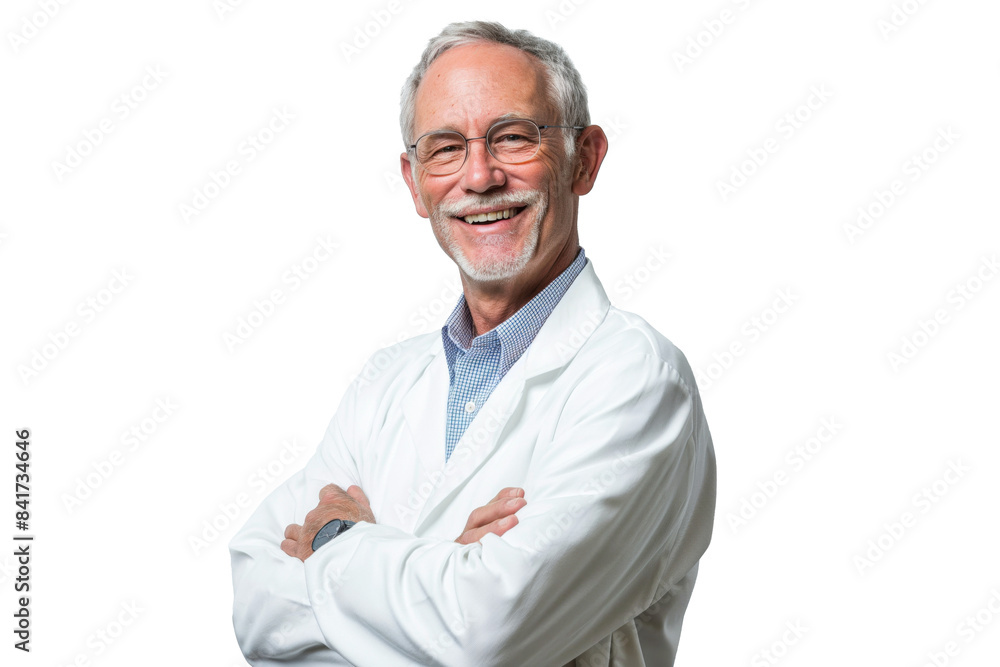 Smiling Elderly Caucasian Doctor in a White Coat Smiling Elderly Caucasian Doctor in a White Coat