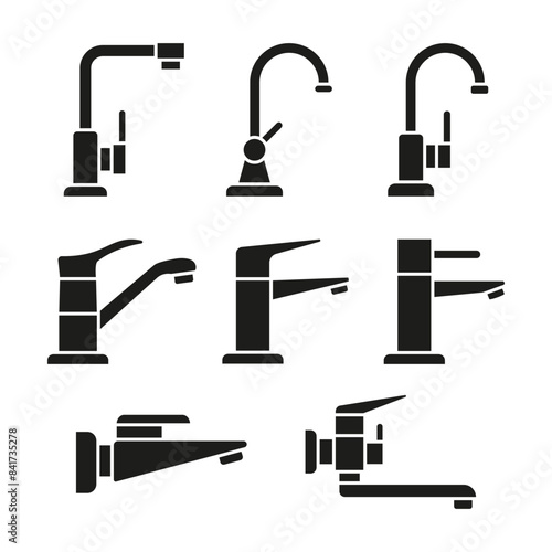Water tap and faucet icon set. Vector on a white background.