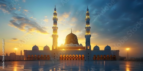 Iconic Nabawi Masjid mosque in Al Madinah Saudi Arabia a religious landmark. Concept Religious Landmark, Nabawi Masjid, Saudi Arabia, Al Madinah, Iconic Mosque © Ян Заболотний